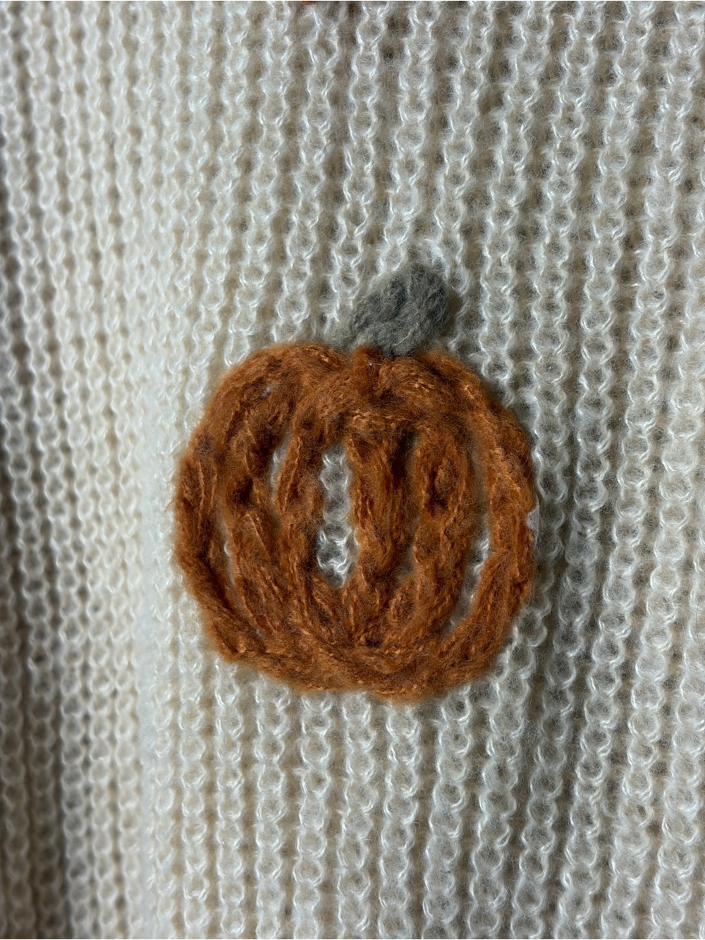 BiBi Pumpkin Crewneck Knit Cream Sweater Size M - Picture 7 of 7